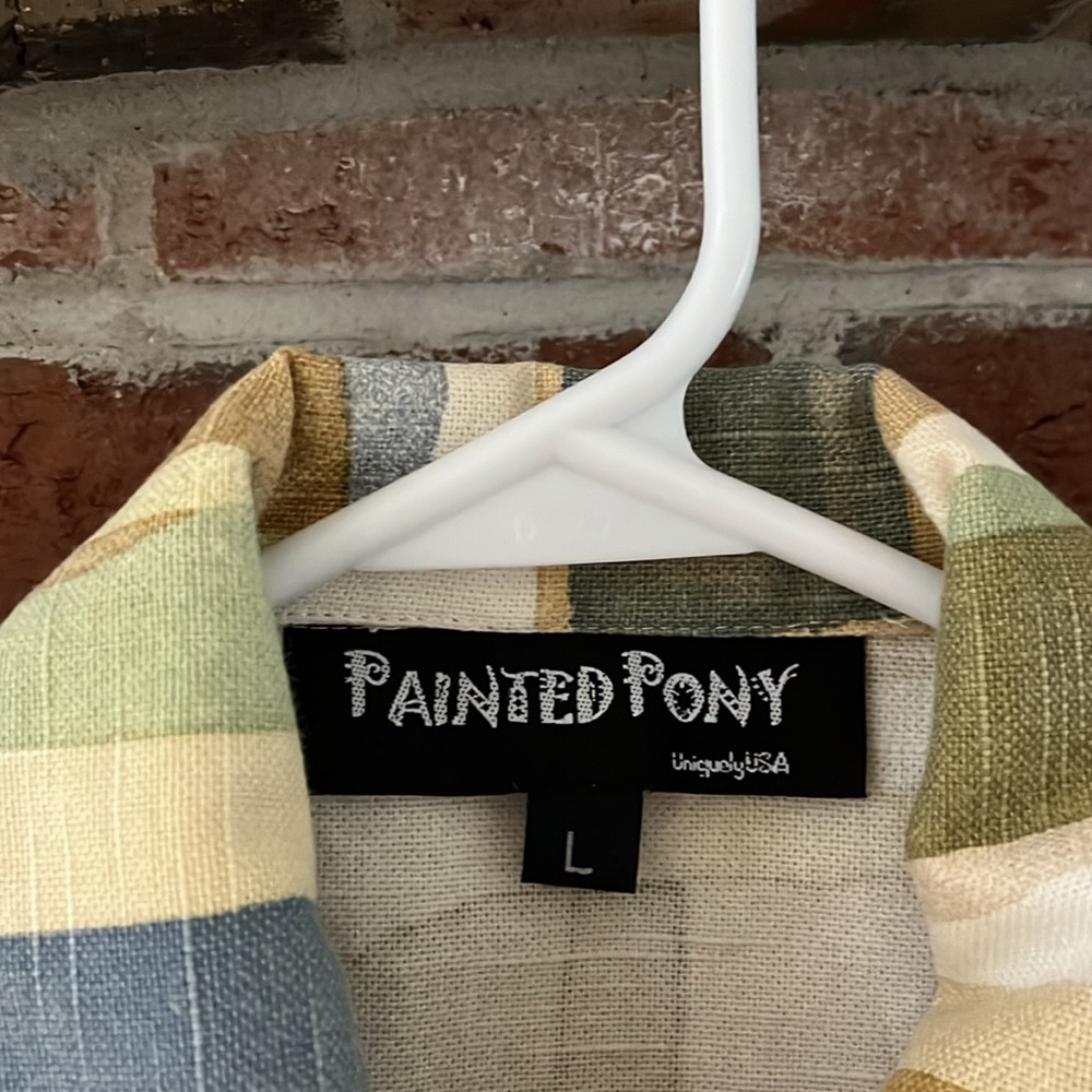 PAINTED PONY Vintage Cream Abstract Wooden Button Linen Jacket L NWOT - Picture 12 of 12